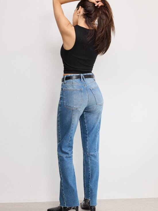 Good American Good Icon Straight Jeans Women’s 6/28 Raw Distressed Step Hem - Picture 4 of 9